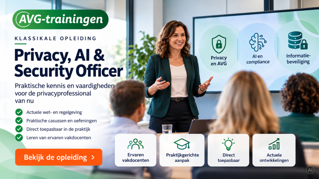 Klassikale Opleiding Privacy, AI & Security Officer van AVG-trainingen over AVG, privacy, AI en informatiebeveiliging.